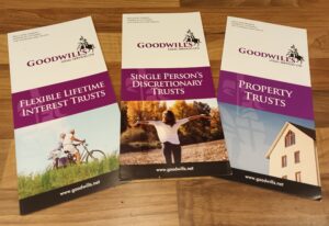 AA range of trust brochures which demonstrates the range of trusts offered by GoodWills and Goodwills Legal Services